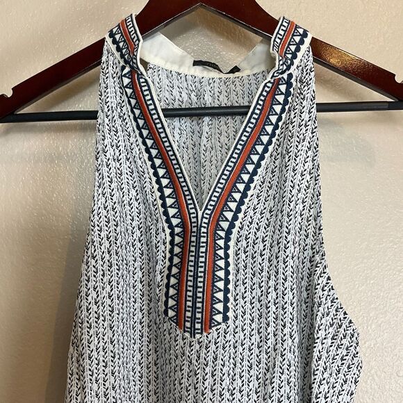 THML Anthropologie Women Sz XL White Navy Halter Top Embroidered Bohemian Blouse - Picture 7 of 12